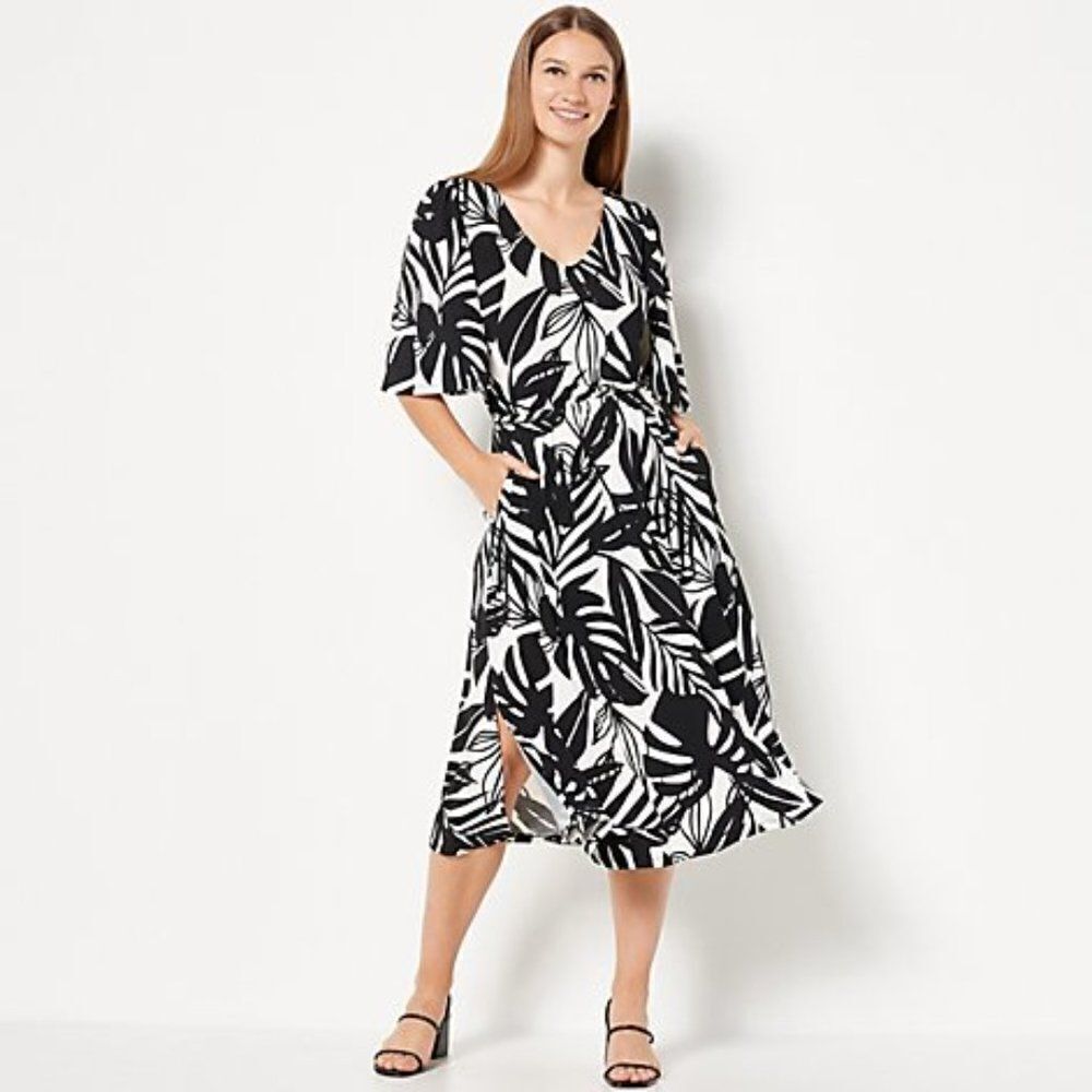 Girl With Curves Regular Knit Midi Dress with Flutter Sleeve